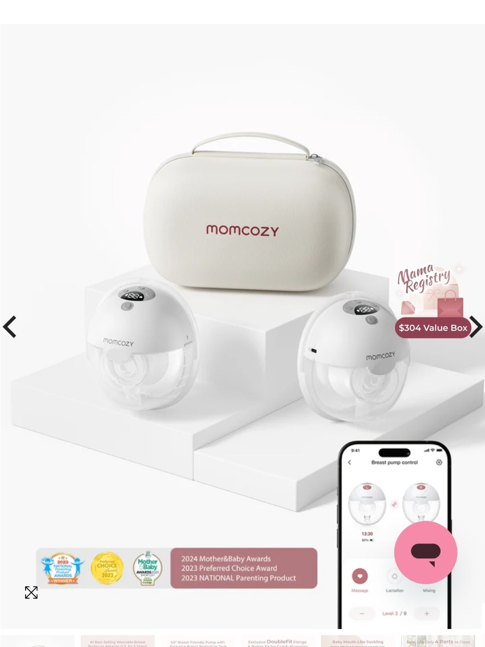 MomCozy M5 Hands Free Wearable Breast Pump - White & Grey